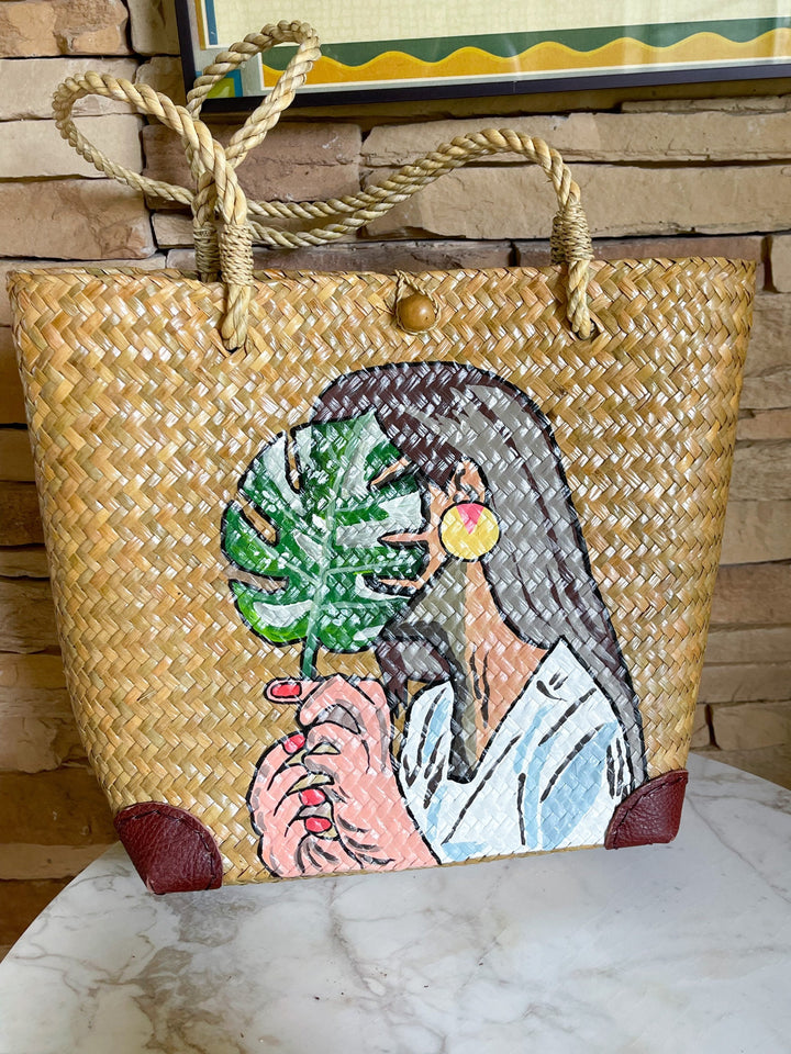 Handpainted Acrylic Color on Straw Handcrafted Krajood Bag | Woven Bag Tote | Gift for her