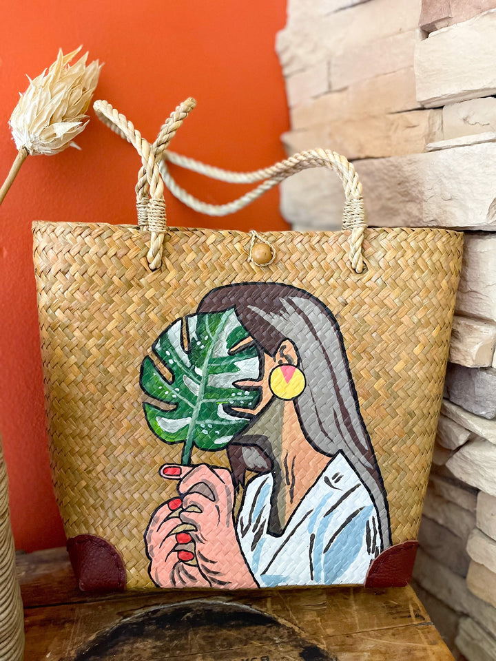 Handpainted Acrylic Color on Straw Handcrafted Krajood Bag | Woven Bag Tote | Gift for her