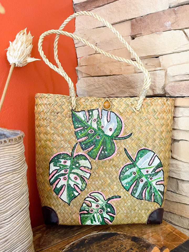 Handpainted Acrylic Color on Straw Handcrafted Krajood Bag | Woven Bag Tote | Gift for her