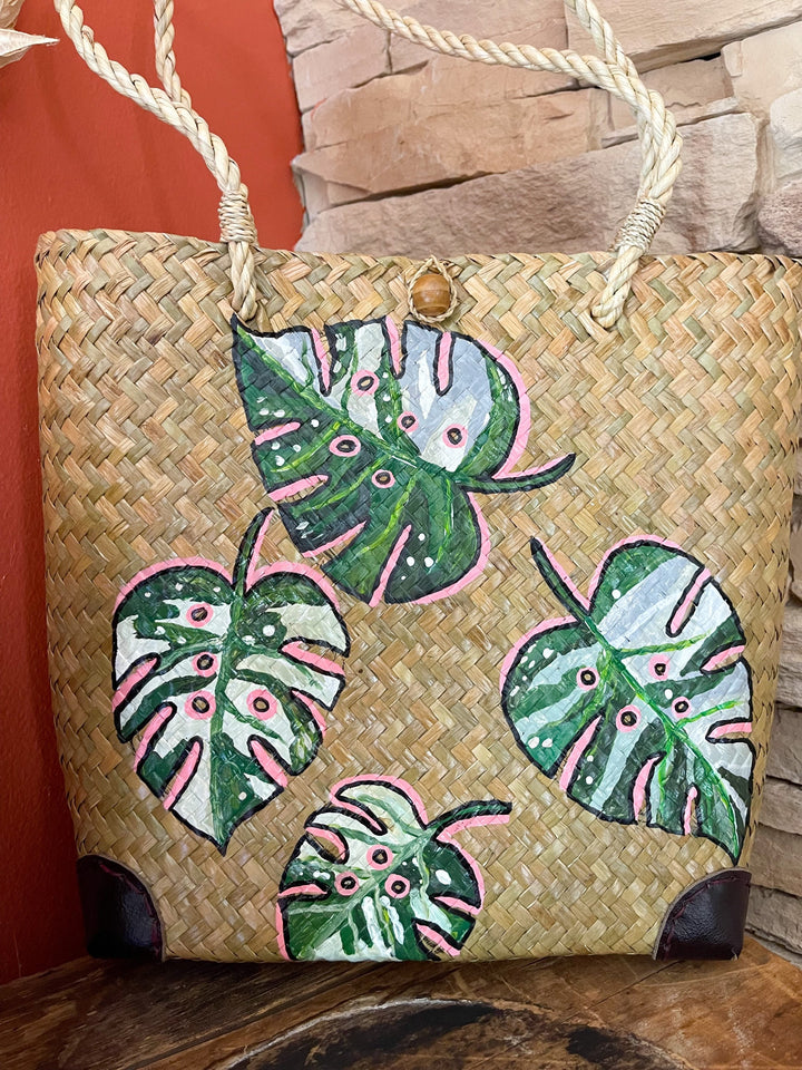 Handpainted Acrylic Color on Straw Handcrafted Krajood Bag | Woven Bag Tote | Gift for her